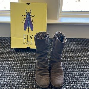 FLY London brown sued wedge boot size 9